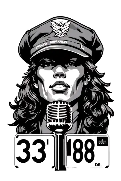 Penjamo Dr and oden Dr street signs, numbers 33 and 1984, podcast microphone, Air Force drill instructor hat, usaf tattoo design idea