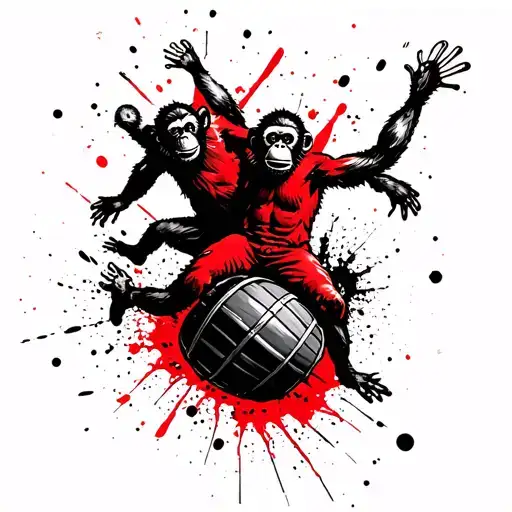 two barrel monkeys falling from a barrel tattoo design idea
