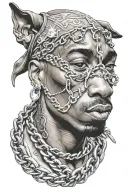 Tupac holding a pitbull chain tattoo design idea