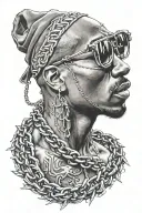 Tupac holding a pitbull chain tattoo design idea