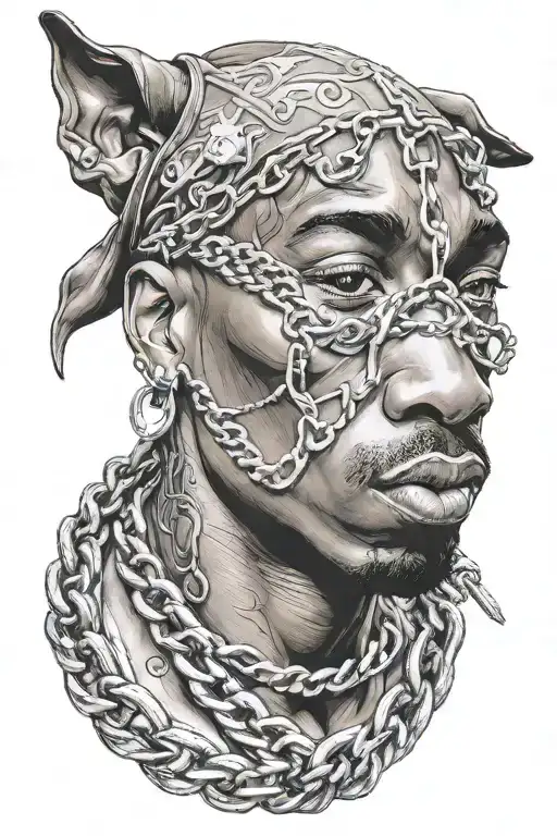 Tupac holding a pitbull chain tattoo design idea