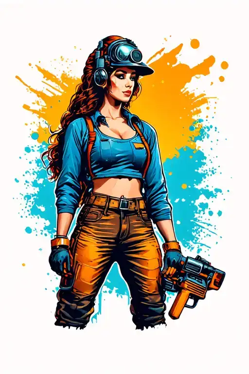 welder pinup girl standing tattoo design idea