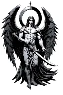 arc angel michael with wings and sword surrounded tattoo design idea