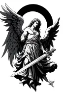 arc angel michael with wings and sword surrounded tattoo design idea