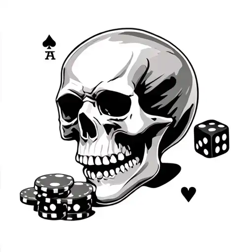 skulls with dice and poker chips tattoo design idea