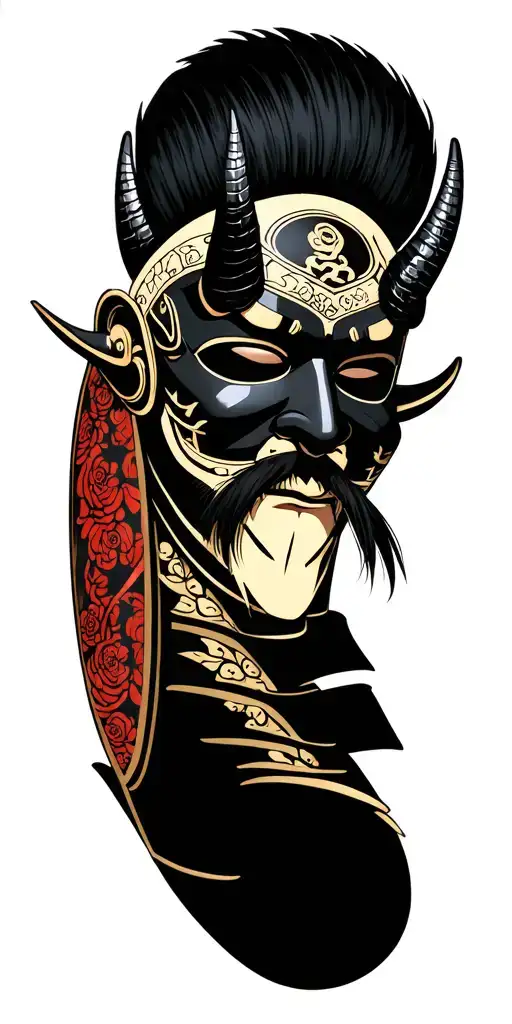 Ronin mask with horns tattoo design idea