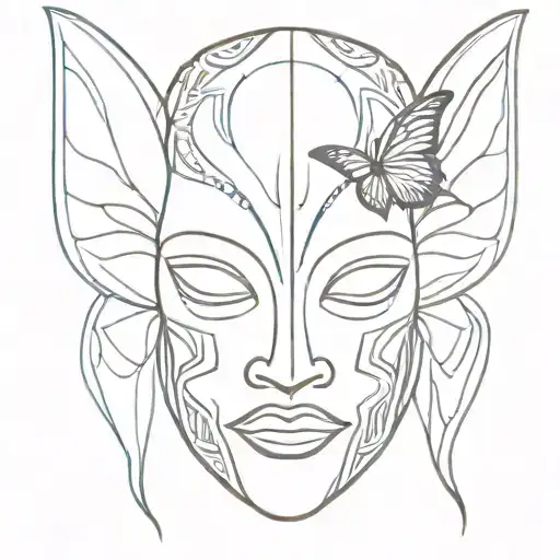 African tribal mask combined with butterfly wings tattoo design idea