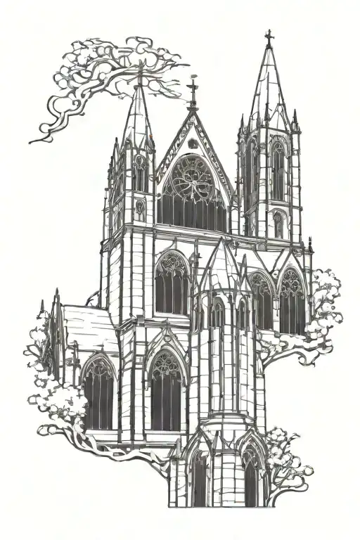 gothic church towers with background filler tattoo design idea