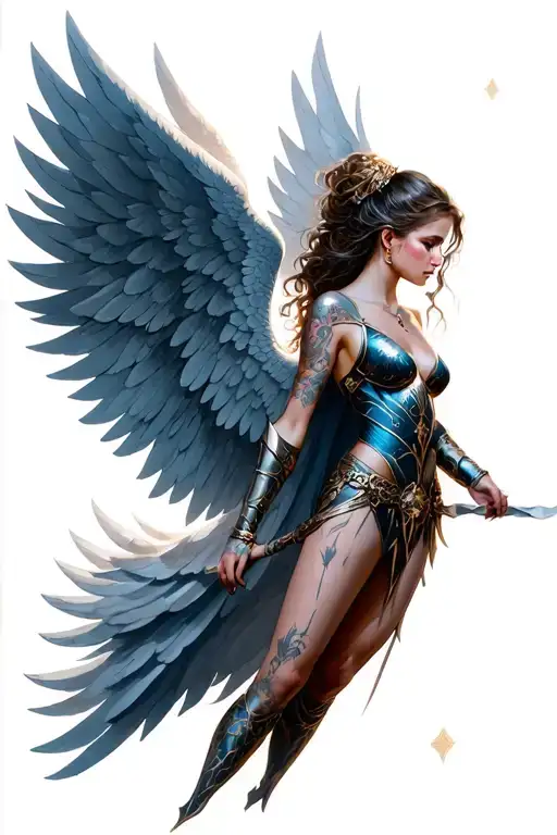 angel wing female warrior tattoo design idea