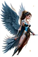 angel wing female warrior tattoo design idea