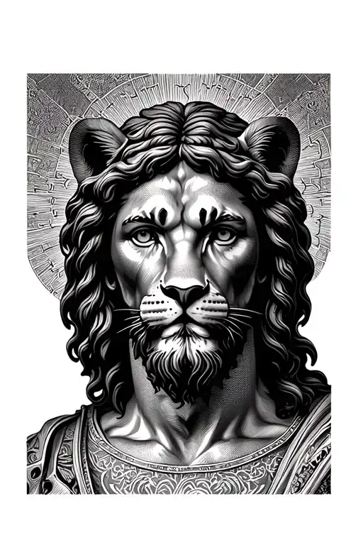 Jesus Christ with lion chests piece tattoo design idea