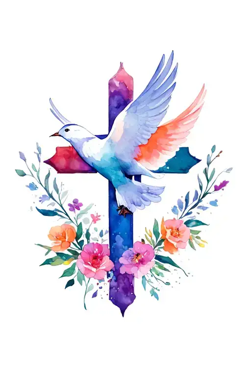cross with dove forgiven tattoo design idea