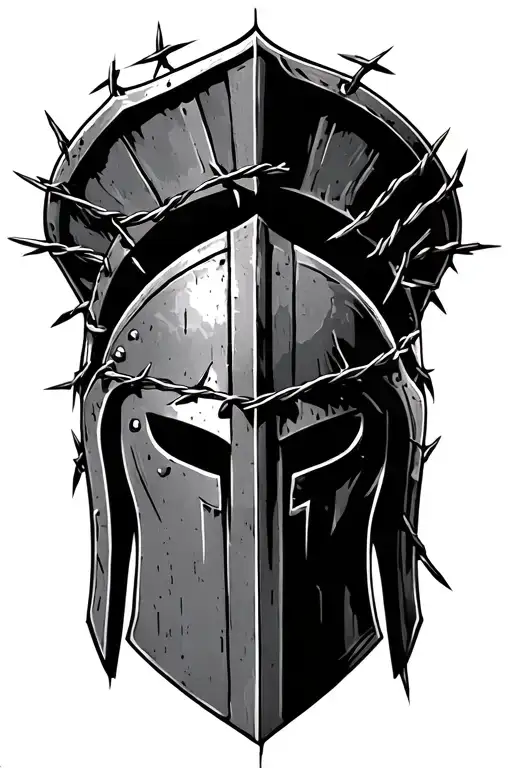 weathered spartan helmet with barbed wire tattoo design idea