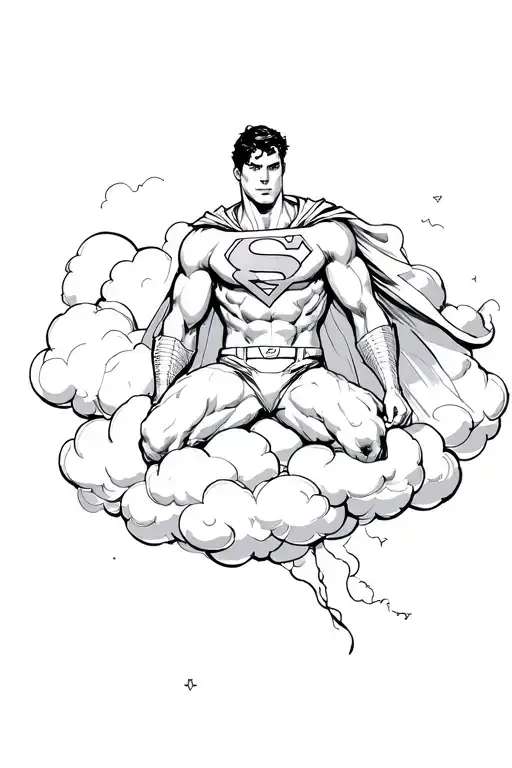 superman siting on cloud tattoo design idea