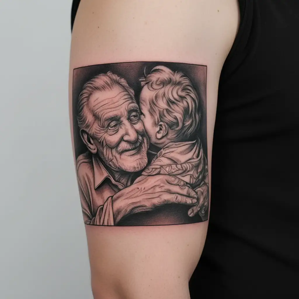 Grandfather with his grandson tattoo design idea
