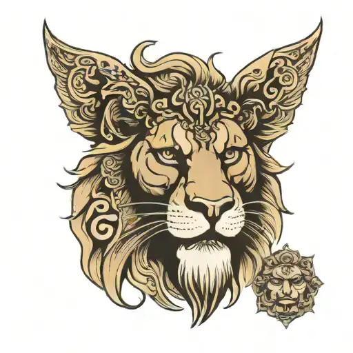 czech lion face with buddha face tattoo design idea