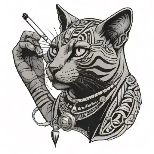 Egyptian tattoo cat smoking cigarette tattoo design idea