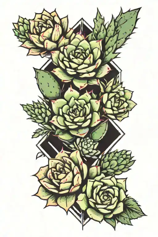 Flowers wrapped succulents desert cactuc tattoo design idea