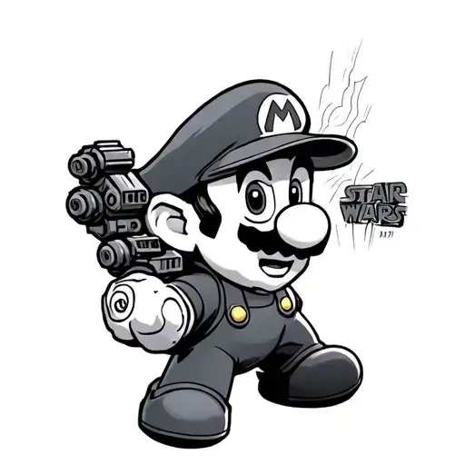 Super Mario who hits the Star Wars theme blocks tattoo design idea