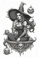 Witches, salem, goth core surrounded tattoo design idea
