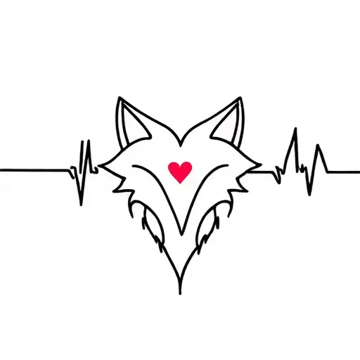 fox and heart beat tattoo design idea