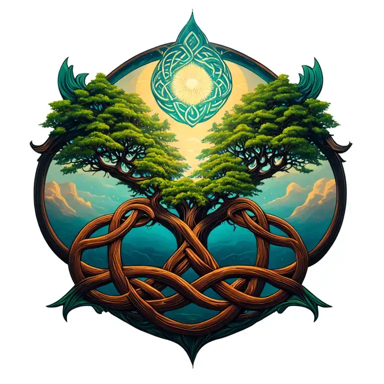 tree of life and celtic knot tattoo design idea