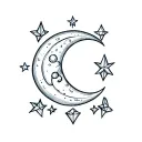 waxing crescent moon surrounded by 3 diamond stars  tattoo design idea