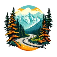 Road winding trees mountain range tattoo design idea