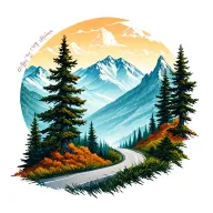 Road winding trees mountain range tattoo design idea