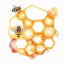 honeycombs with honey drop and bee and wasp and mandarine swarm tattoo design idea