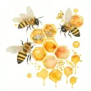 honeycombs with honey drop and bee and wasp and mandarine swarm tattoo design idea
