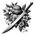 Ninja Turtles Leonardo sword and flowers, just sword no turtle tattoo design idea