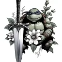 Ninja Turtles Leonardo sword and flowers, just sword no turtle tattoo design idea