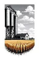 grain elevator annex coming up from a wheat field tattoo design idea