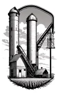 grain elevator annex coming up from a wheat field tattoo design idea