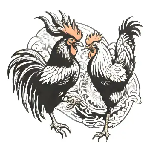 two rooster fighting each other tattoo design idea