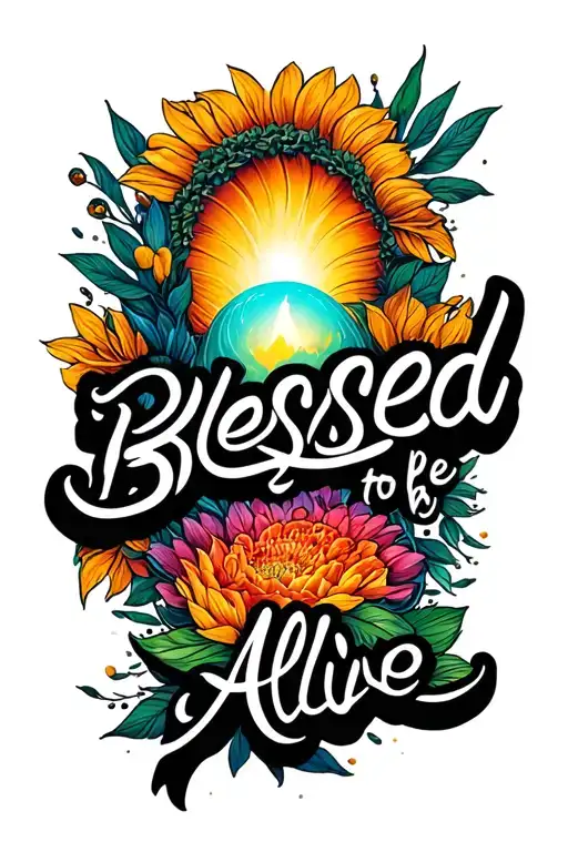 cursive text saying blessed to be alive tattoo design idea