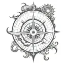 Kraken and Old compass surrounded tattoo design idea