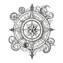 Kraken and Old compass surrounded tattoo design idea