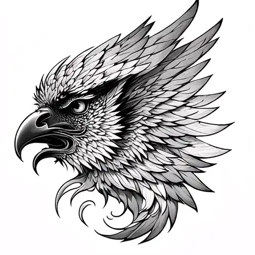 garuda face,black and white drawing style,left and right parts symetric tattoo design idea