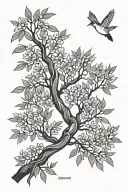 White Willow branch with names dates and GPS locations incorporated in the trees details tattoo design idea