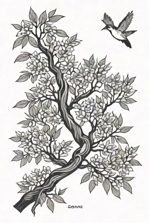 White Willow branch with names dates and GPS locations incorporated in the trees details tattoo design idea