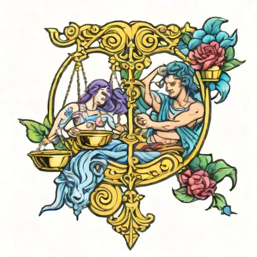Libra and Aquarius zodiac sign tattoo design idea