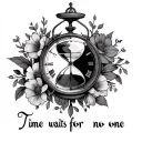 "Time waits for no one" "Time waits for no one" hourglass floral design tattoo design idea