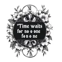 "Time waits for no one" "Time waits for no one" hourglass floral design tattoo design idea