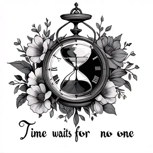 "Time waits for no one" "Time waits for no one" hourglass floral design tattoo design idea