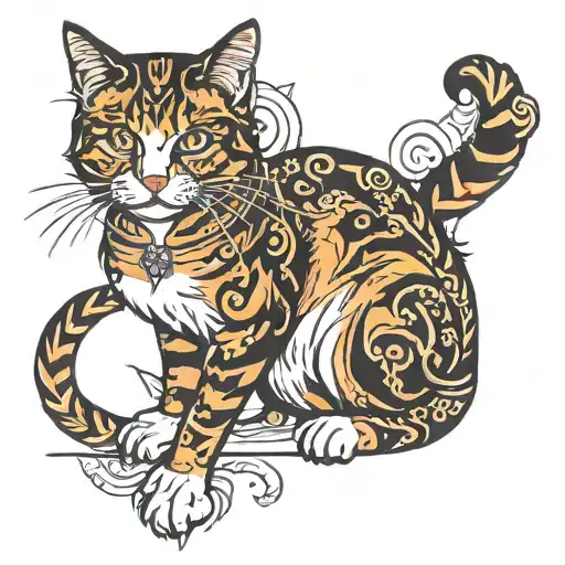 calico cat sitting tattoo design idea