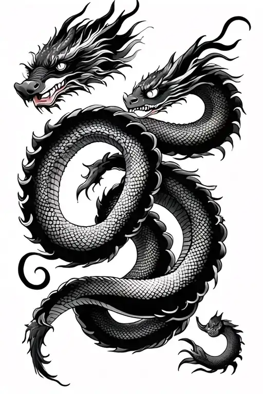 Chinese dragon and snake arm wrap tattoo design idea