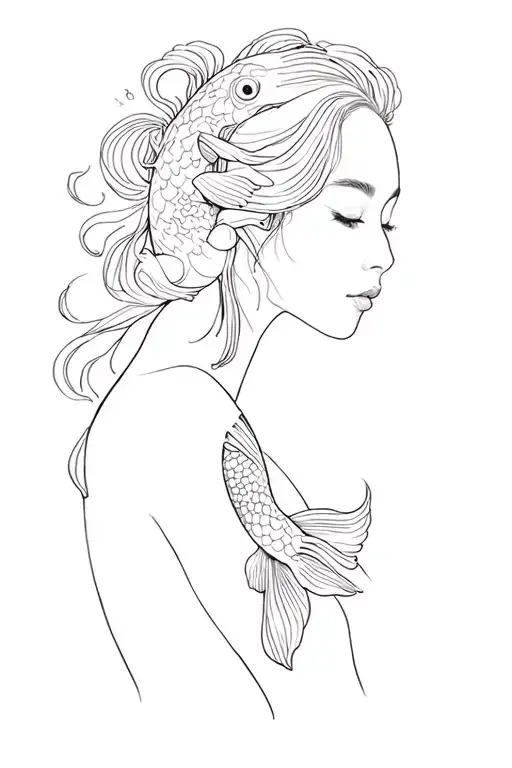 sarah with koi fish and japanese art tattoo design idea