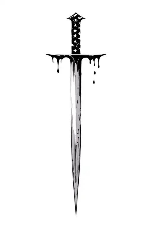 blood dripping and usa flag and long blade tattoo design idea